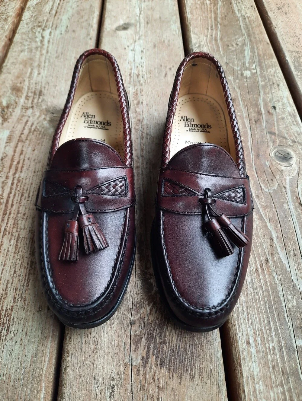 Allen Edmonds Maxfield Burgundy Leather Slip-on Tassle Braided Loafer Size 8.5